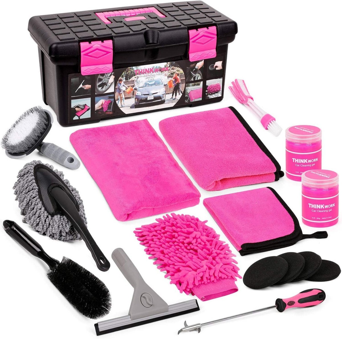 THINKWORK Pink Car Detailing Cleaning Kit, Car Wash Kit, Car
