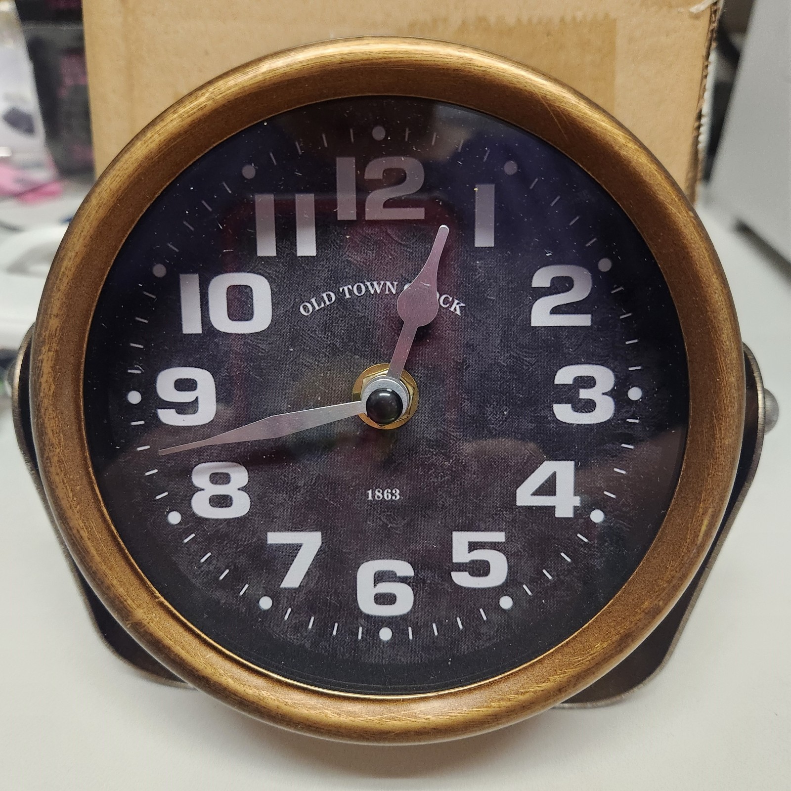 Vintage Steampunk Desk Clock Silent Gold Metal Mantle Table Top Shelf Decor