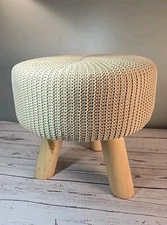 Foot Stool Round Natural Tan Boho Scandinavian Pouf Floor Ottoman 11" W
