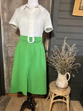 Vintage 1960s Mod Green  White Belted Shirt Dress