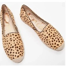 Sam Edelman Kesia Slip-On Espadrilles 6.5 Animal Print Leopard Flats Leather NEW