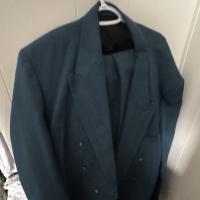 Gino Cappeli Blue Striped Double-Breasted Peak Lapel Polyester Suit L54 2 Piece