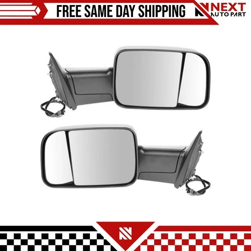 New Tow Mirror Power Heated Textured Black Pair For 09-12 Dodge Ram