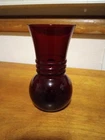 Vintage Anchor Hocking Glass Royal Ruby Red Vase with 3 Rings 6  3/4
