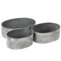 Dekoschale Metall Oval Grau 3Er-Set, Vintage Blumenschale, Steckschaum