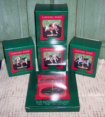 Hallmark 1989 Complete Carousel Horse Ornaments Holly Star Ginger Snow w/Stand