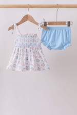 Blue Floral Smocked Bloomer Set