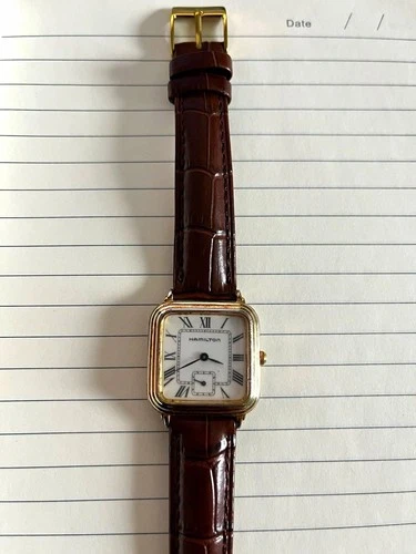 Vintage Hamilton Ref 6188 Quartz Small Seconds Square Gold Tone White Dial - product listing photo