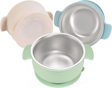 Stainless Steel and Silicone Baby Bowls with Suction 3 Pack, 4.3  for Toddlers K