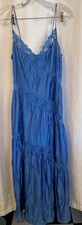 VTG Blue Nylon  Lace Full Length Nightgown Size Medium
