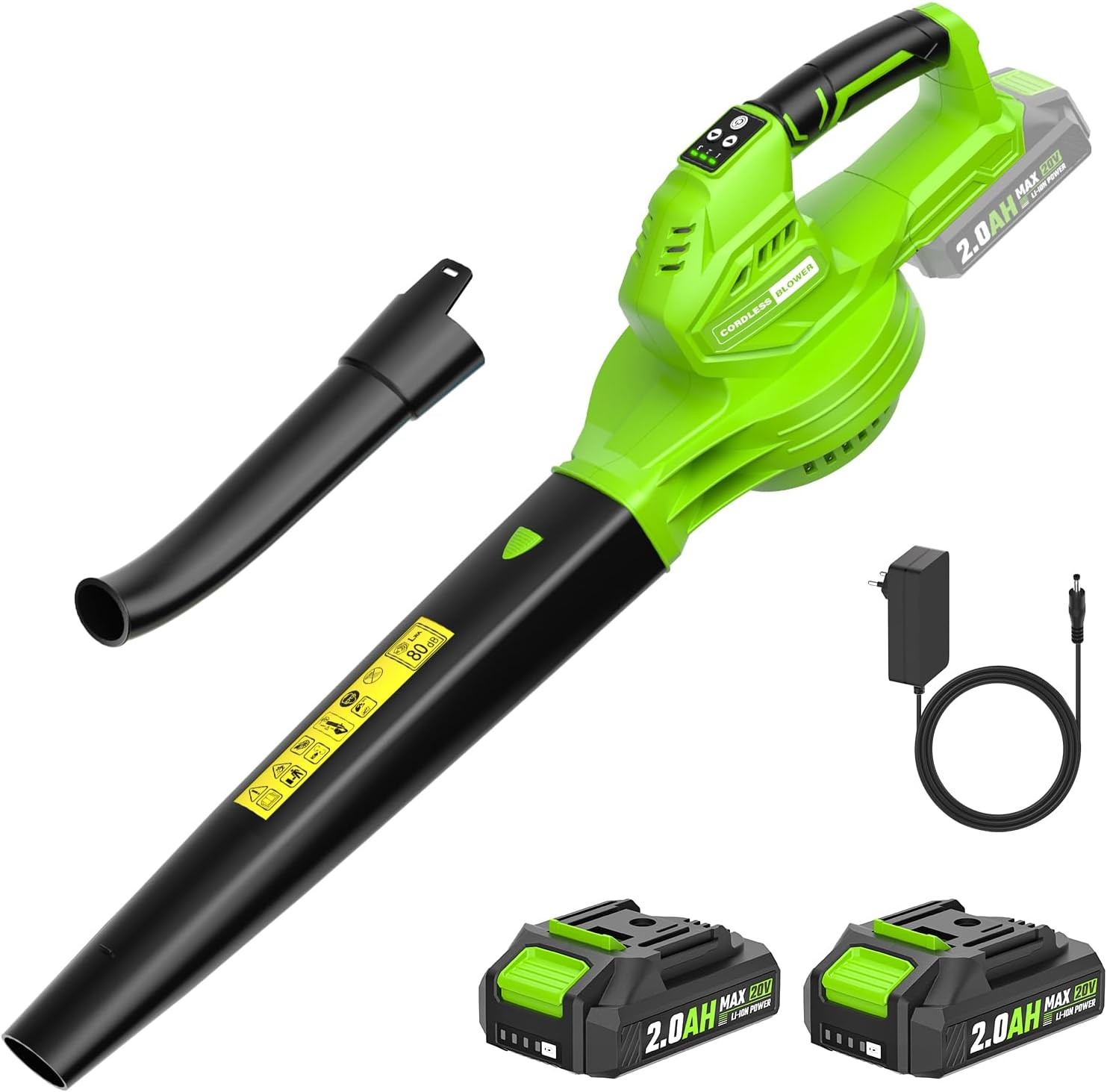 Soffiatore Elettrico Cordless: Doppia Batteria 2Ah per Giardino Pulito