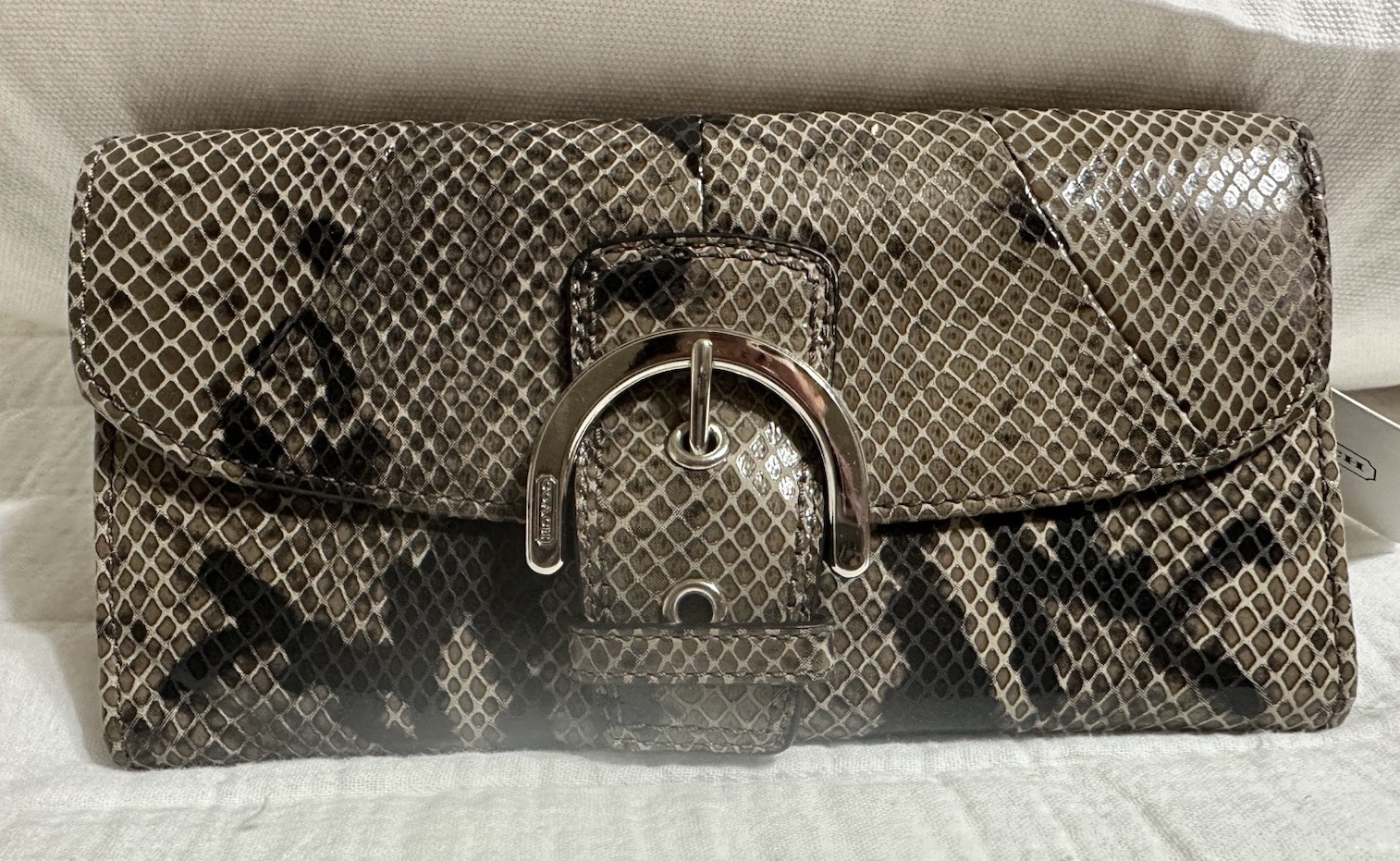 Y2K SOHO Coach Large Python Embossed Tri Fold Wal… - image 3