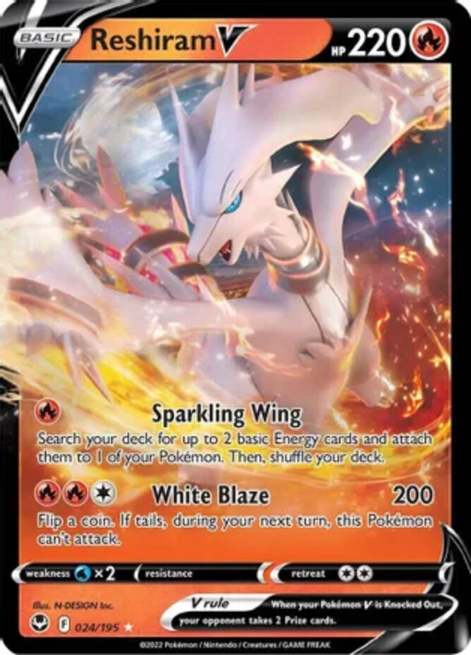 Pokemon Reshiram V - 024/195 - Ultra Rare NM-Mint Silver Tempest