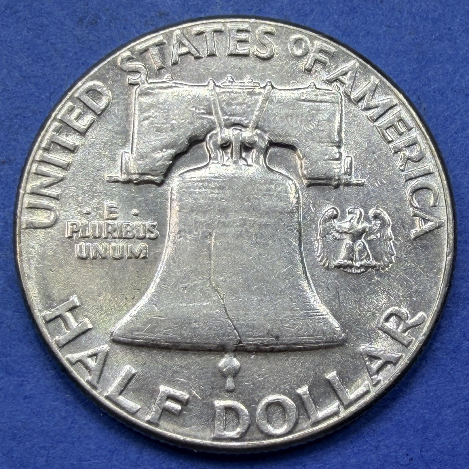 1960 Franklin Half Dollar 50C AU About Uncirculated 90% Silver Iridescent Toned