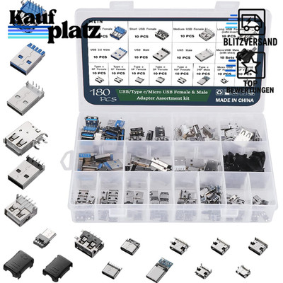 USB Adapter Set 180-teilig Typ A C Mikro für Löten und DIY Projekte