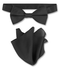 Biagio 100 Silk BowTie Solid Black Color Mens Bow Tie and Handkerchief