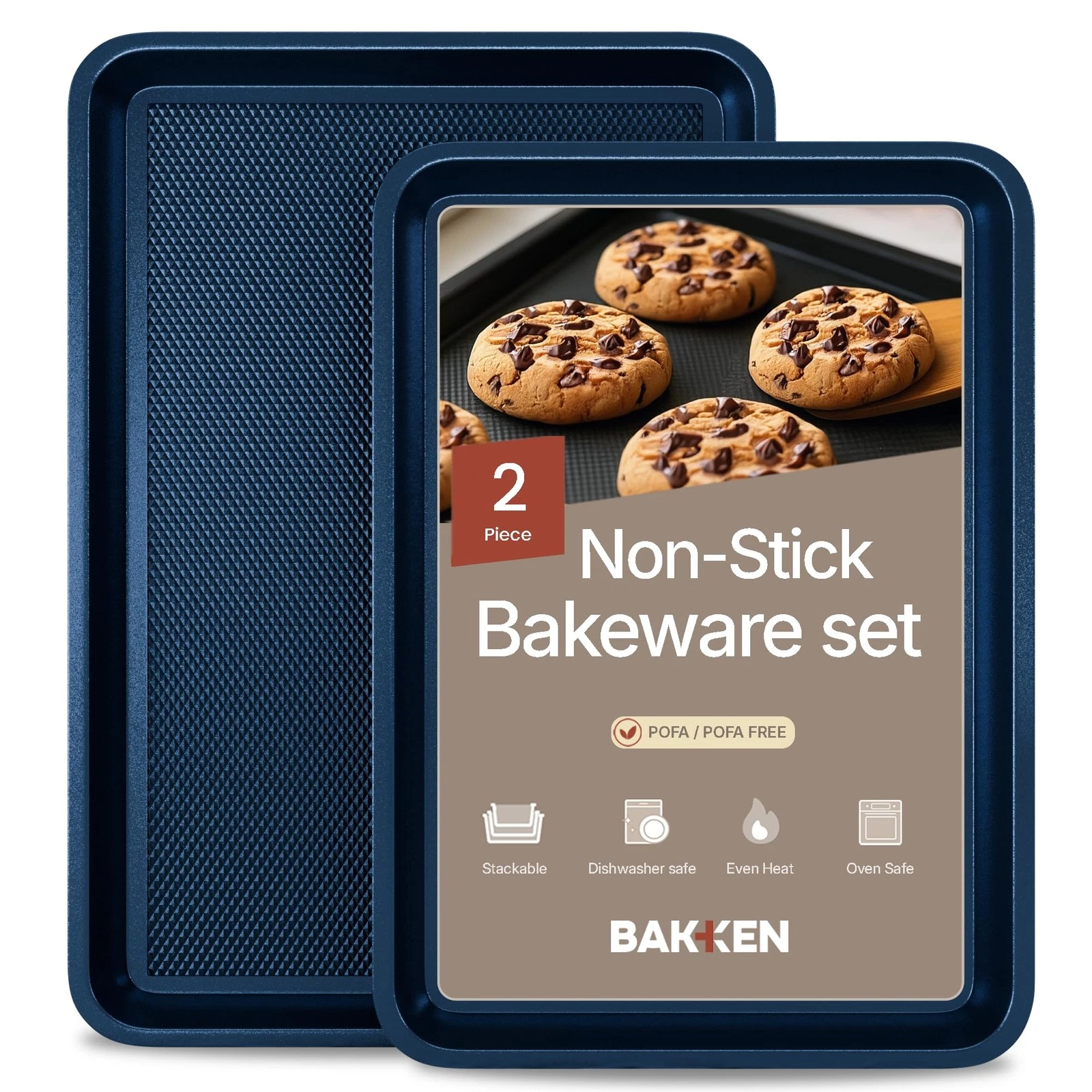 Diamond Bottom Cookie Sheet Set of 2, Nonstick Blue Carbon Steel Baking Pans ...