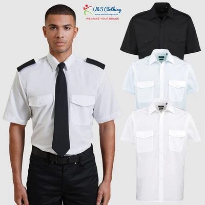 Premier Mens Short Sleeve Pilot Office Formal Workwear Security Shirts 14.5 - 23 - Image 1 of 2