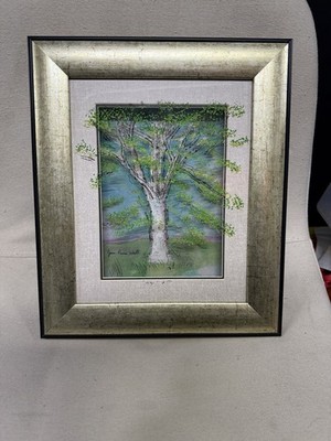 Jean-Pierre Weill Signed Framed Mixed Media Tree Art on Glass and Paper, 10x12''