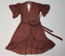 NEW Max Studio Wrap Dress Women’s XS Floral Ruffle Summer Boho Peasant Chic $149