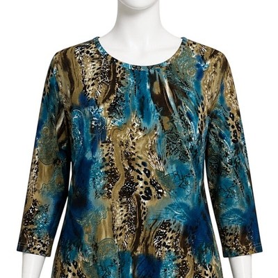 Vintage Keren Hart Blouse Size M Green Blue Brown Abstract Print Made in USA