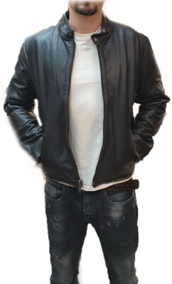 Herren Echtfell Racing Schwarz Nappaleder Vintage Biker Jacke