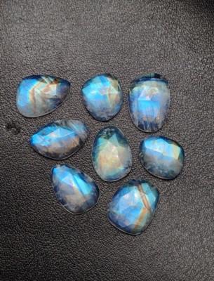 High AAAAA Quality Rainbow Moonstone Slice  Fancy Shape Faceted Cut  Flat Back