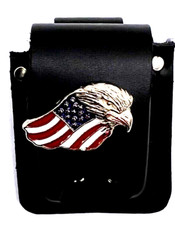 Zippo Lighter Belt Loop Holder Black Genuine Leather Eagle Flag Snap Made in USA