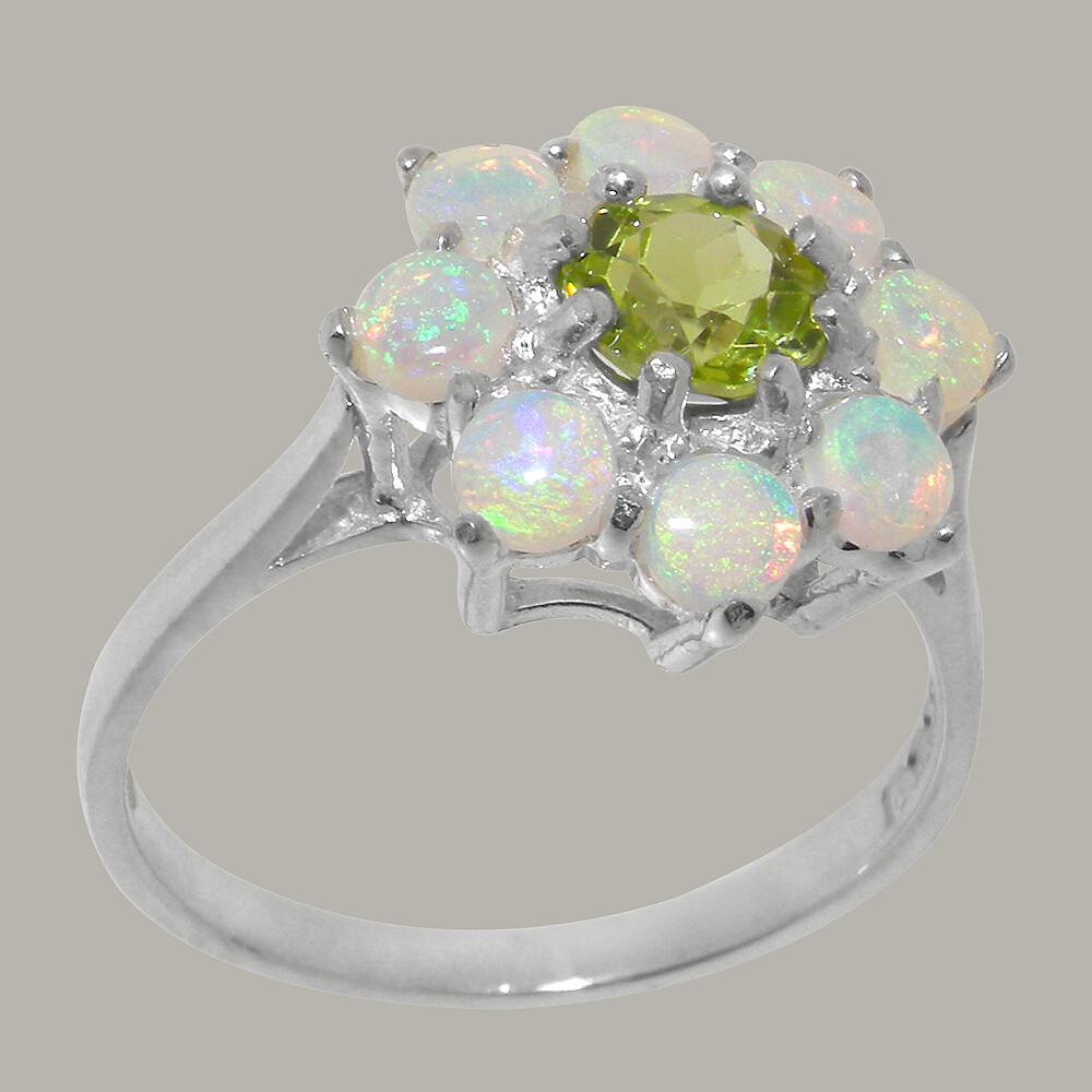 Solid 925 Sterling Silver Natural Peridot Opal Womens Cluster Ring