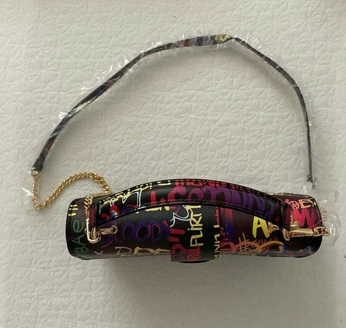 Women's Colorful Print Purse Multi-Color Small with Gold Shoulder Strap - Picture 5 of 6