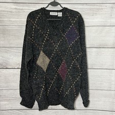 Vintage Brian MacNeil Mens Wool Blend Knit Sweater Argyle Abstract Gray Size XLT