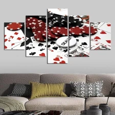Poker Chips and Cards 5 Pieces Canvas Print Wall Art Poster Home Decoration