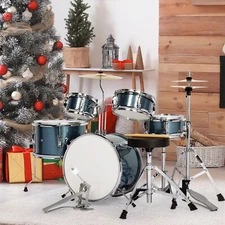 5 Piece Full Size Complete Junior Starter Drum Set Cymbals Kit /w Stool,Sticks