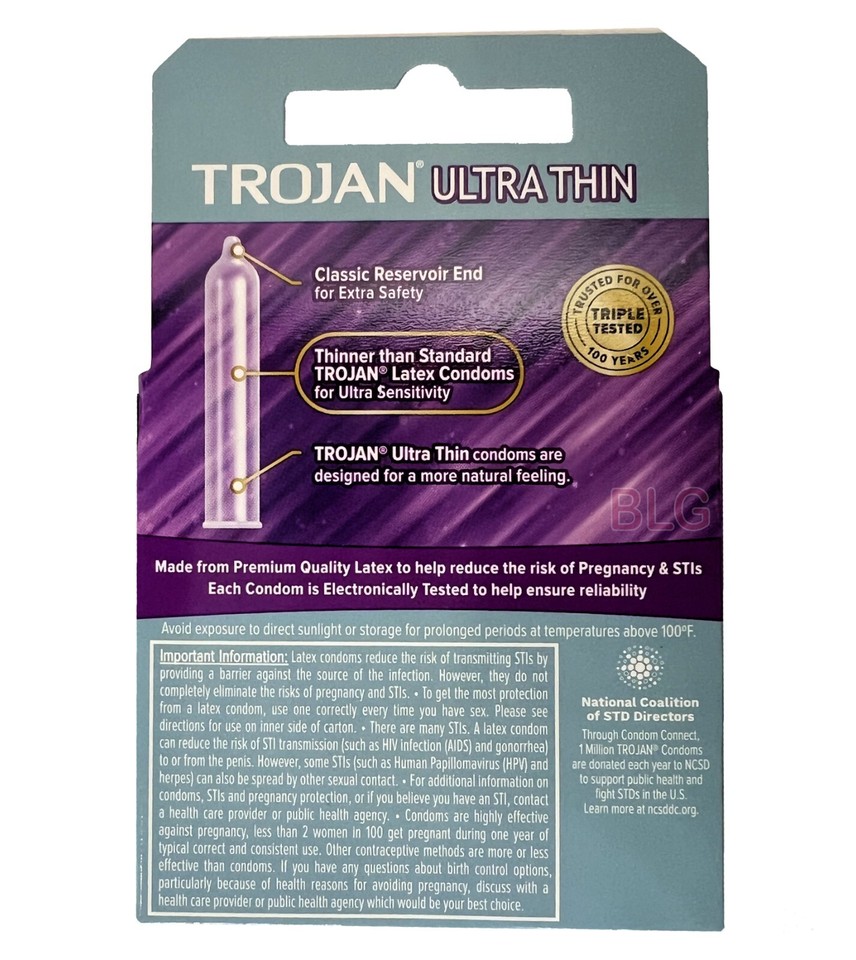 Protection Condom Trojan ULTRA THIN Lubricated Latex Condoms Contraception & STI ...