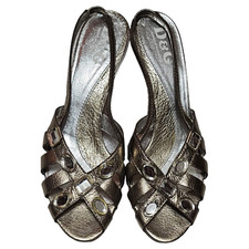DOLCE GABBANA Silver Leather Heeled Sandals with Crystals Sz EU 39 made in Italy