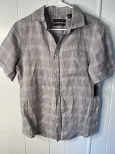 Saks Fifth Avenue Mens XL Short Sleeve Linen Button Up Gray New 2941