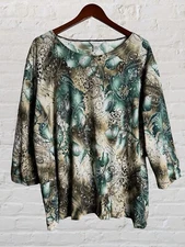 CJ Banks Paisley Sparkly Embroidered Floral Green Tunic BoHo Chic Size 3X