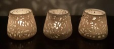 Lovely Set Of Three Ivory Filigree Votive Holders Small