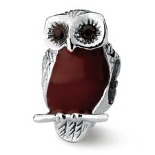 Brown Enamel Wise Owl Bead .925 Sterling Silver Antique Reflection Beads