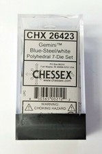 Chessex Gemini Polyhedral 7-Die Set Blue-Steel w/ White NEW 26423 D D RPG Dice
