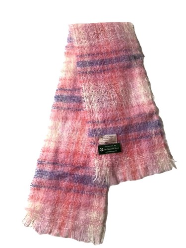 BRITISH Made MOHAIR/WOOL Romantic PINK PLAID Neck Scarf NATIONAL TRUST Selection - Picture 2 of 11