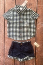 Toddler Boy 18-24 Months Baby Gap Navy/Green Checked Shirt Pull On Shorts Set