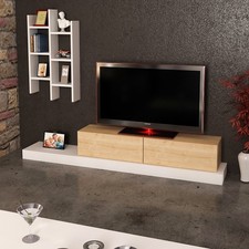 Mobile TV Sospeso SogesHome - 4 Ripiani, Luci LED A Telecomando, Moderno Lowboard Per Salotto - Foto 2