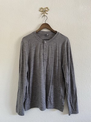Ibex Men L Merino Wool Long Sleeve Base Layer Shirt Buttons- In Gray Color