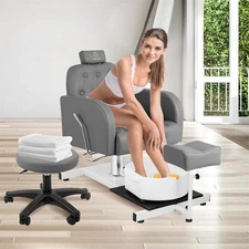 No Plumbing Chair for Nail Tech Pedicure Chair with Foot Massage Basin & Stool