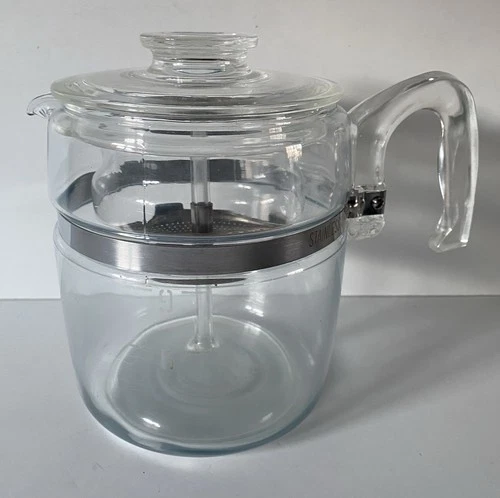 VTG Pyrex Glass Percolator Coffee Pot 7759-B-9 Cup-Missing Top Strainer Cover