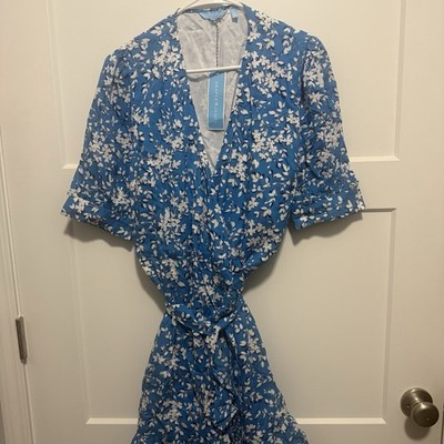 Draper James Wynonna Wrap Dress Blue Floral Size 12 NWT Reese Witherspoon