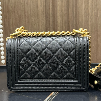 Chanel Le Boy Mini Black Gold Chain Shoulder Crossbody Bag Classic