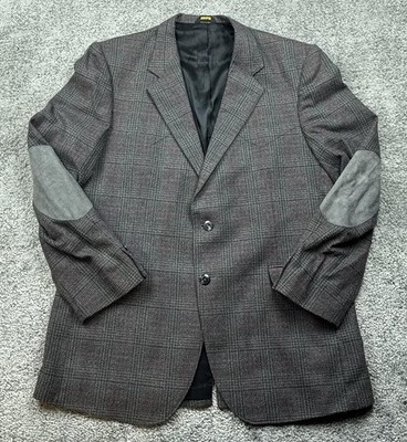 Panhandle Slim Blazer Mens Small Plaid Wool Blend Elbow Patch Jacket Vintage Sty