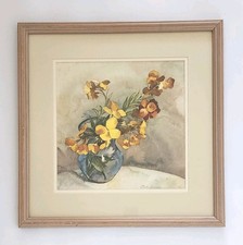 Paul Immel Watercolor Print Impressionist Floral Still Life Yellow Wall Flowers